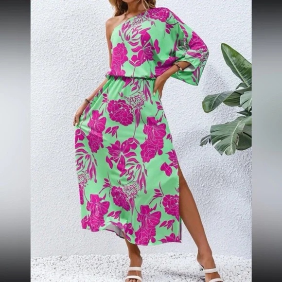 Boho Floral Print One Shoulder Maxi Dress - Picture 10 of 14